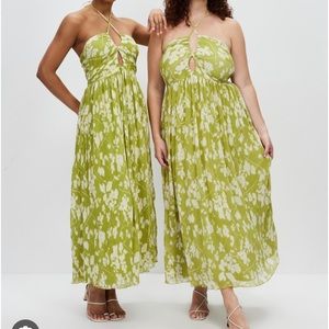 Abercrombie & Fitch Drama Halter Maxi Dress Green Floral SZ L NWT